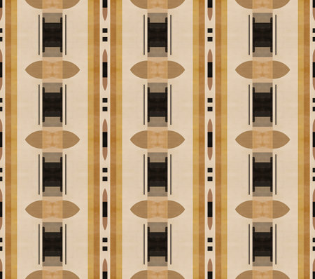 Abstract mid-century geometrical background, retro style seamless repeating raster pattern in beige...