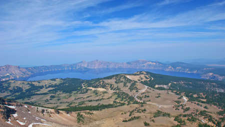 Crater Lake view from Mount Scott summit, Crater Lake National Park, Summer, Oregon, United Statesの写真素材