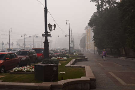 Moscow, Russia, August 6, 2010 - smog from forest fires in the center of Moscowのeditorial素材