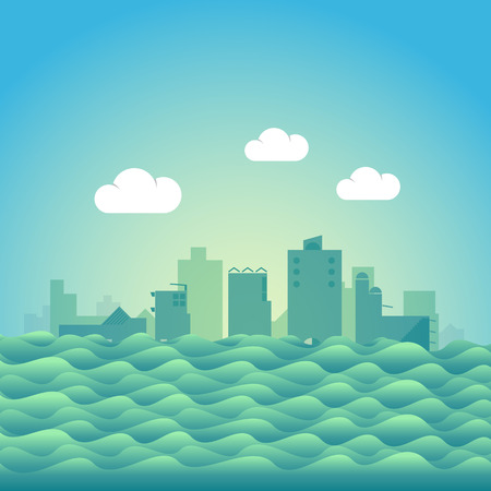 City flood in flat style background bannerのイラスト素材