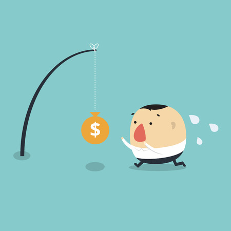 Salary man running for money with fishing business concept. vector illustrationのイラスト素材