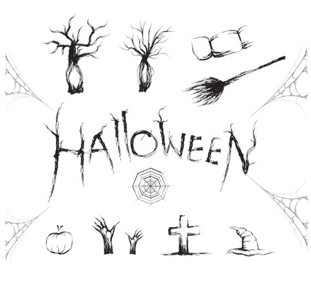 Halloween icon and symbol set with sketch brush. vector illustration.のイラスト素材