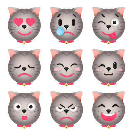 Cat emoji face collection. vector illustrationのイラスト素材