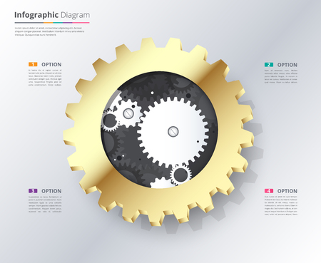 Gold gear infographic with sample text. engineering infographic with gold gear concept.のイラスト素材