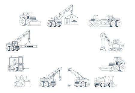 Heavy construction machine background. vector machinery set.のイラスト素材