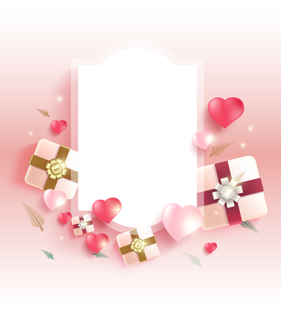 Valentines day greeting card with gift and heart. Sweet color vector illustration.のイラスト素材