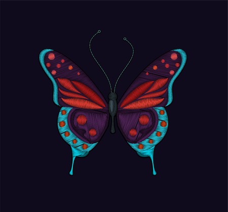 Embroidery butterfly design for embroidery, patches and stickers. vector embroidery.のイラスト素材