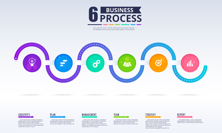 Business data visualization. Process chart. Abstract elements of graph, diagram with 6 steps, Parts or Processes. Business presentation.のイラスト素材