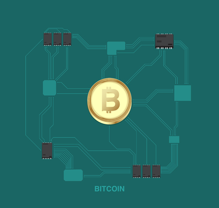 Bitcoin illustration with digital concept. cryptocurrency backgroundのイラスト素材