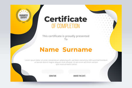 Gradient Certificate of completion template. Yellow and black color tone.のイラスト素材