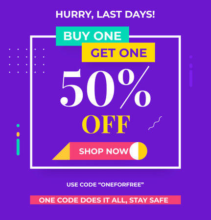 Buy1 Get1 Discount 50% off Banner design. Promo banner graphic design.のイラスト素材