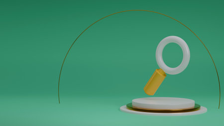 Search symbol on podium concept. Searching product concept. 3d illustration.