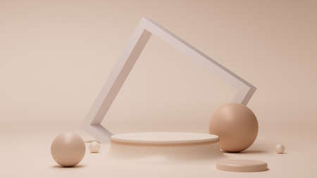 Minimal Peach skin tone podium display background. 3D illustration.の写真素材