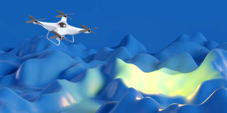 Drone flying to research Geological aerial. Geological concept. 3D renderingの写真素材