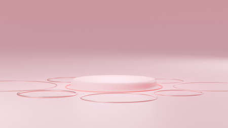 3D Podium fashion with soft pink podium and ring concept. 3D Renderingの写真素材