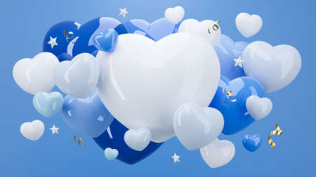 Blue heart balloon background with copy space. Father day concept. 3d renndering