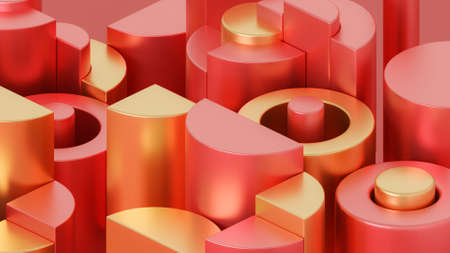 3D Geometric Red and Gold background. 3D Rendering