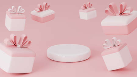 square empty gift box on pink background with copy space. 3D Renderingの写真素材