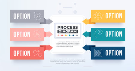 6 Process diagram infographic template point to center.のイラスト素材