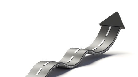 Arrow road way up with growth or grow up of business. black road line up success stories. 3d renderingの写真素材