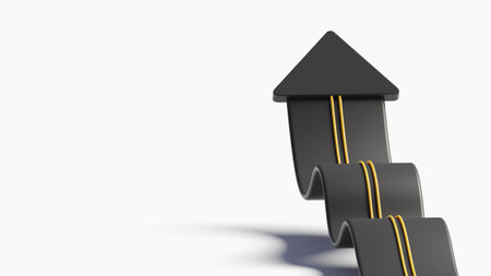 Arrow road way up with growth or grow up of business. black road line up success stories. 3d renderingの写真素材