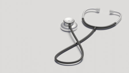 Medical stethoscope 3d rendering. Stethoscope 3d stand on tableの写真素材