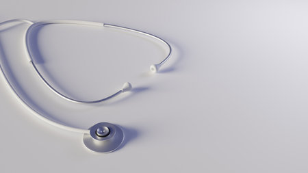 Medical stethoscope 3d rendering. Stethoscope 3d stand on tableの写真素材