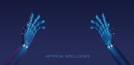Artificial intelligence concept. Robot hand 3d render, Tech, connection between life and machine.の写真素材