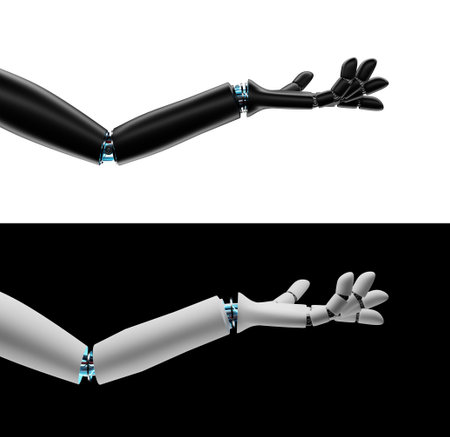 Artificial intelligence concept. Robot hand 3d render, Tech, connection between life and machine.の写真素材
