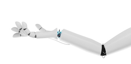 Artificial intelligence concept. Robot hand 3d render, Tech, connection between life and machine.の写真素材