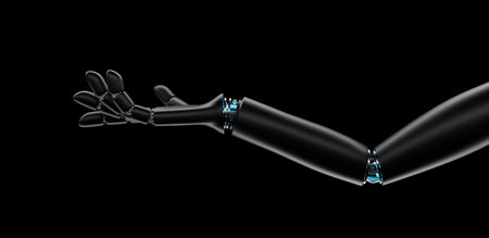 Artificial intelligence concept. Robot hand 3d render, Tech, connection between life and machine.の写真素材