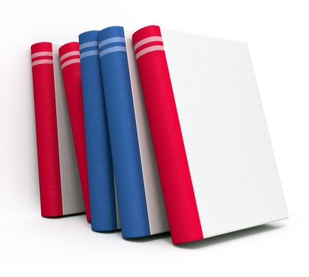 Red and blue books with blank coversの写真素材