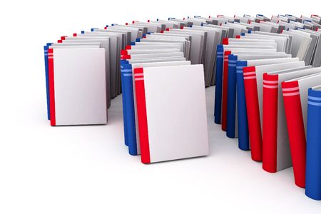 Red and blue books with blank coversの写真素材