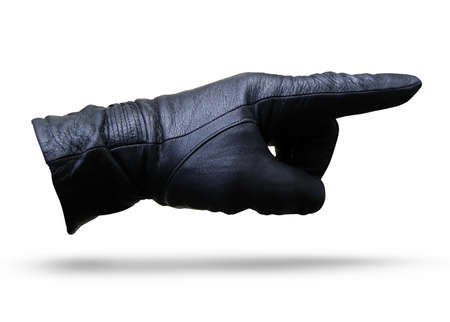 hand in a black leather glove isolated の写真素材