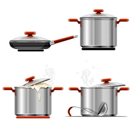 vector set of silver tableware isolated on white backgroundのイラスト素材