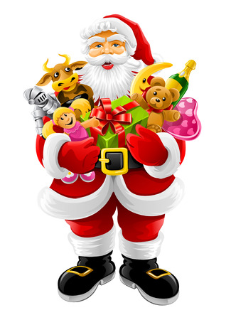 vector Christmas Santa Claus with gifts in his handsのイラスト素材