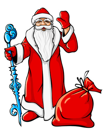 Christmas Santa Claus with big sack and icy stick vector illustrationのイラスト素材