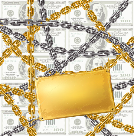 gold and silver chain protecting money - vector illustrationのイラスト素材