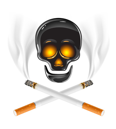ctross of cigarettes with skull - danger of smoking conceptのイラスト素材