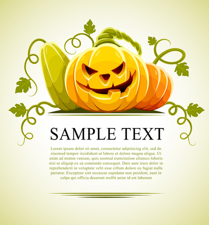 halloween pumpkin vegetables with green leaves - vector illustrationのイラスト素材