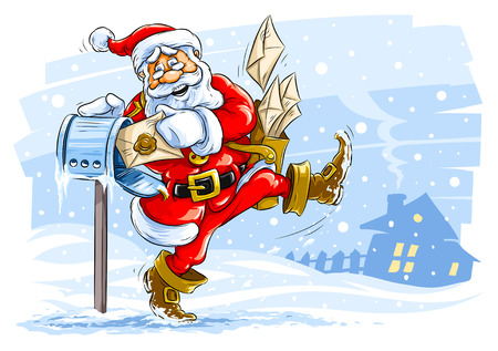 happy Santa Claus postman with Christmas lettersのイラスト素材