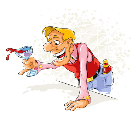 cheerful tipsy man drinking a wineのイラスト素材