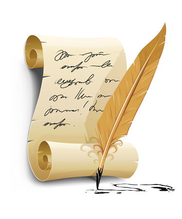 old writing script with ink feather tool - vector illustrationのイラスト素材