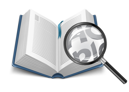 open book with magnifying glass - vector illustrationのイラスト素材