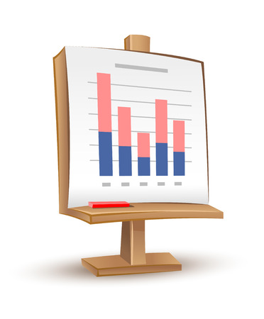 wooden stand with analytics graph report - vector illustrationのイラスト素材