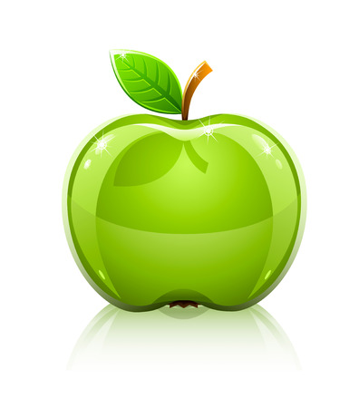 glossy glass green apple with leaf - vector illustrationのイラスト素材