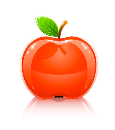 glossy glass red apple fruit with leaf - vector illustrationのイラスト素材