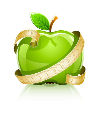 glossy glass green apple with measuring lineのイラスト素材