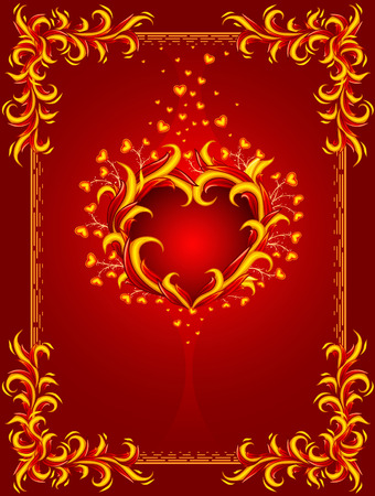 red background with burning heart and frame %uFFFDillustrationのイラスト素材