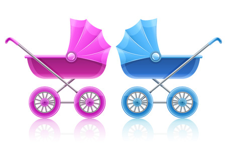 pink and blue carriages for baby transportation - illustrationのイラスト素材